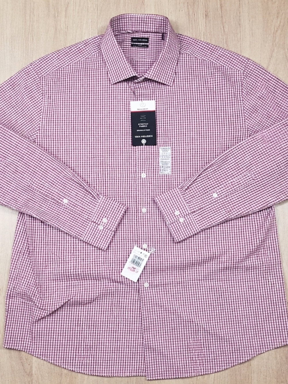 Van Heusen Flex Burgundy Check Dress Shirt XL 17.5 36/37 NWT Stretch Wrinkle Fre - Picture 2 of 10